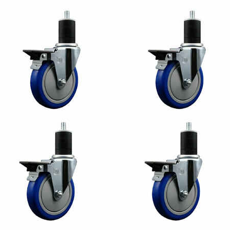 SERVICE CASTER 5'' Blue Poly Swivel 1-3/4'' Expanding Stem Caster Set with Brake, 4PK SCC-EX20S514-PPUB-BLUE-PLB-134-4